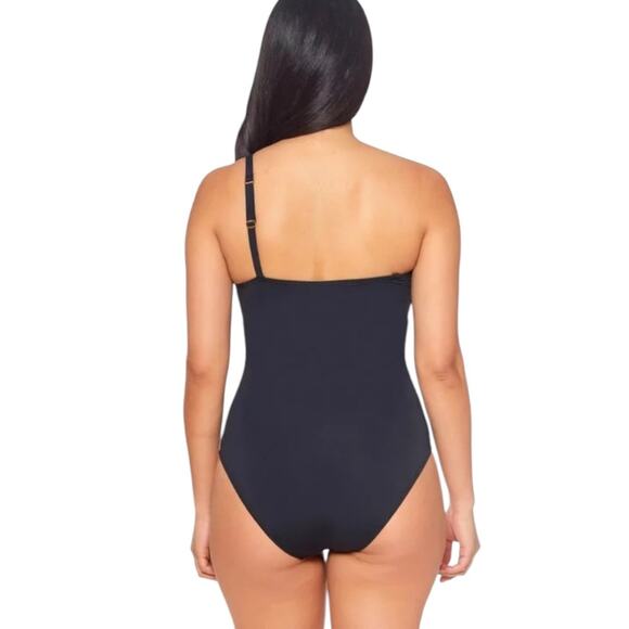 NWOT Bleu Rod Beattie Behind the Seams 1-Shoulder 1-Piece Black Swimsuit - Sz 6 - Picture 2 of 7